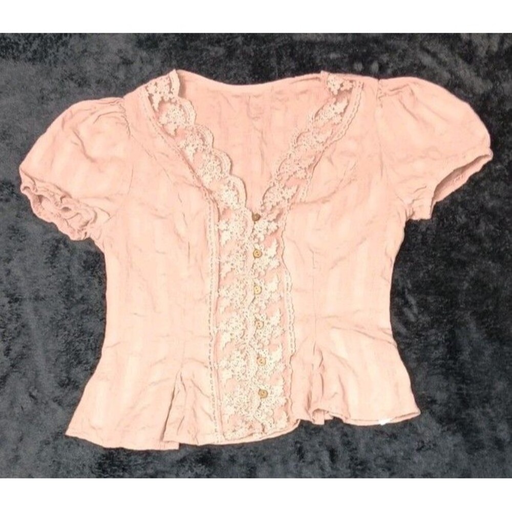 Shein Milkmaid Lace Trim Corset Blouse S Pink Coquette Y2K Fairycore Balletcore